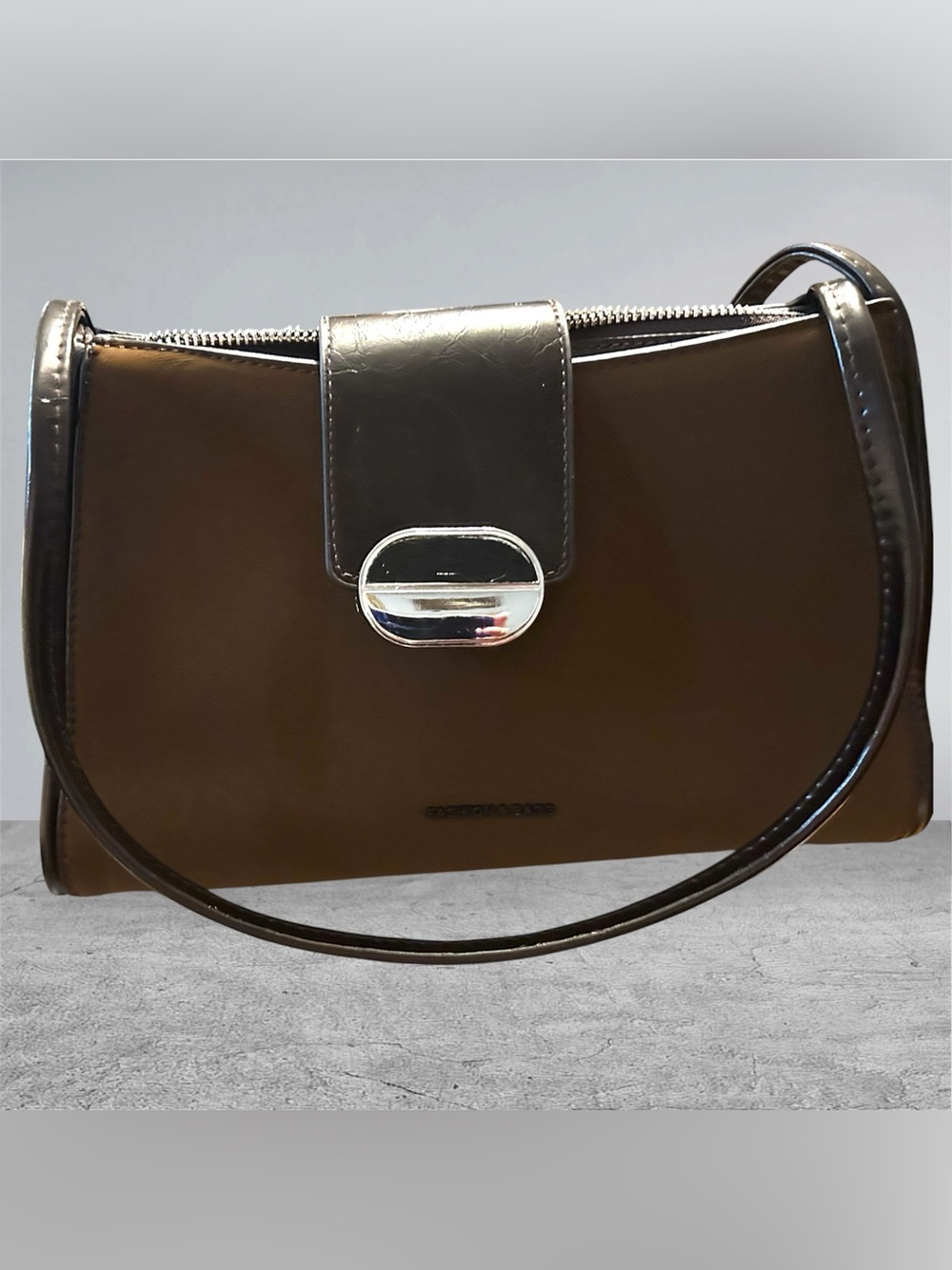 Classic Brown Shoulder Bag with Silver Accent